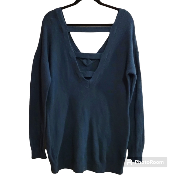 Ruby Moon Soft V-Neck Strappy Back Forest Green Pullover Sweater Sz Large EUC - Picture 2 of 7